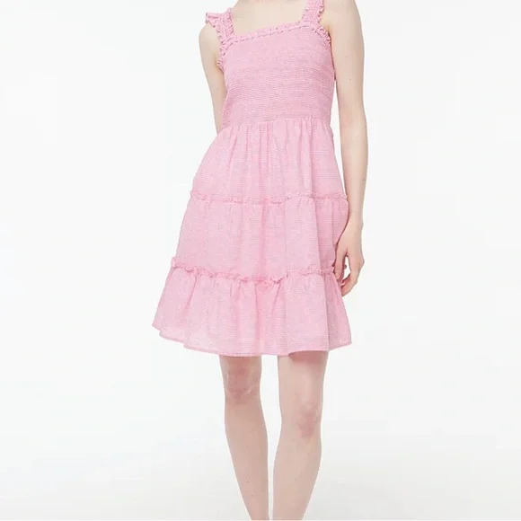 j crew pink striped dress J. Crew Striped Smocked Dress in a reddish pink color